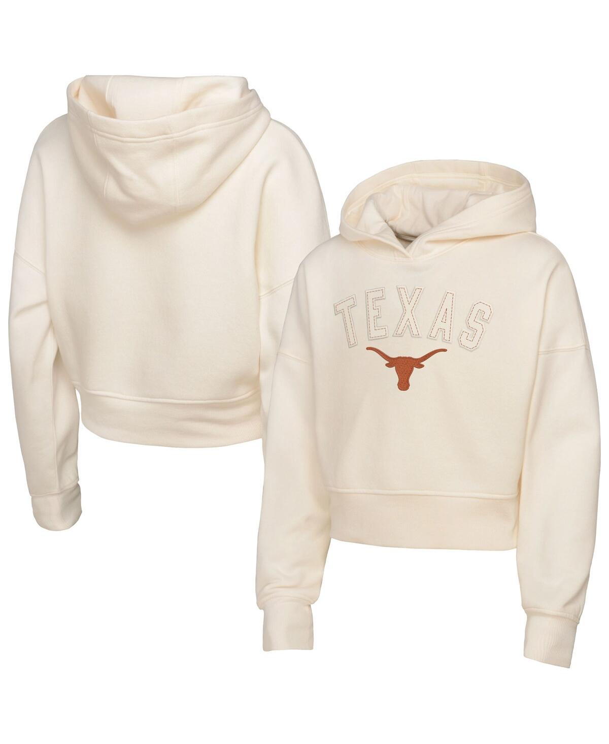 Outerstuff Girl's Youth  Cream Texas Longhorns Oversized Blitz Cropped Pullover Hoodie In Neutral