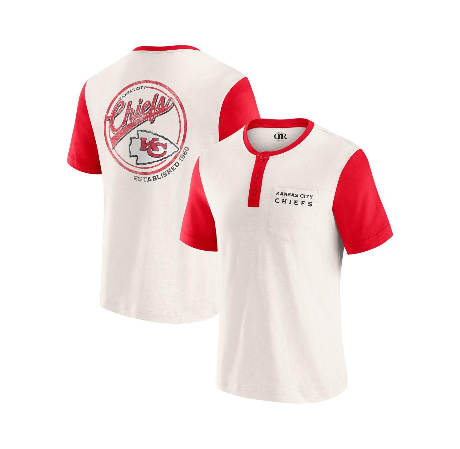 Darius Rucker Collection by Men's Cream Kansas City Chiefs Henley Color Block Pocket T-Shirt