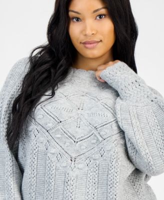 Trendy Plus Size Scalloped-Edge Pointelle Sweater, Macy's Exclusive