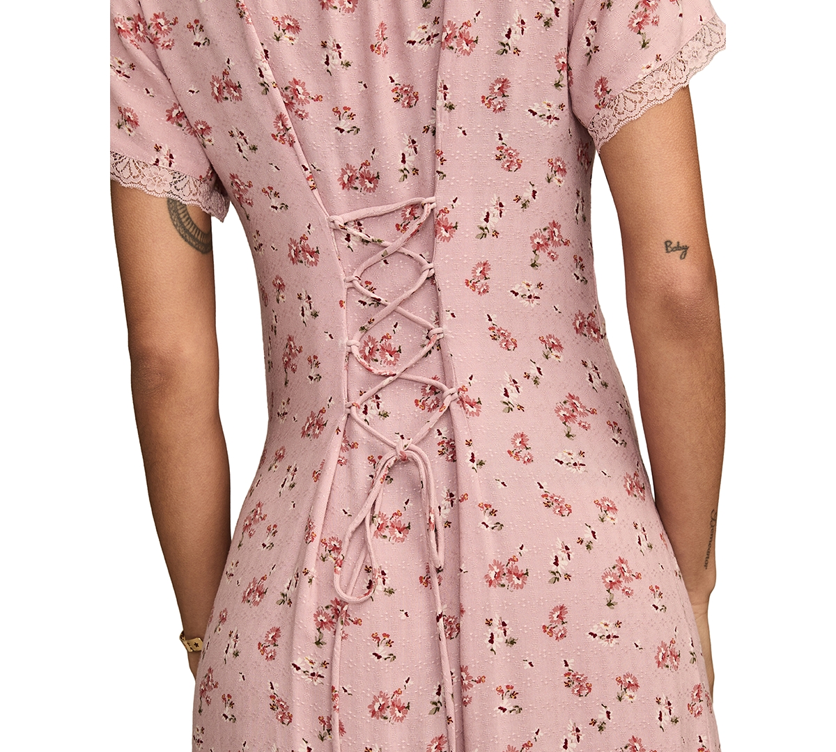 Lucky Brand Simone Floral Lace Trim Midi Dress In Multi