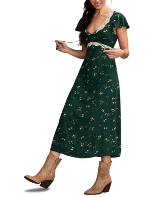 Women's Floral-Print Lace-Trim Slip Dress