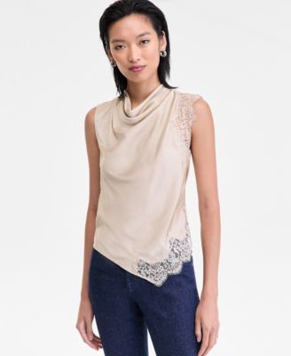 I.N.C. International Concepts - Women's Lace-Trim Cowl-Neck Sleeveless Top