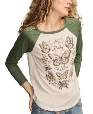 Women's Lucky In Love Butterfly T-shirt with Raglan Sleeves