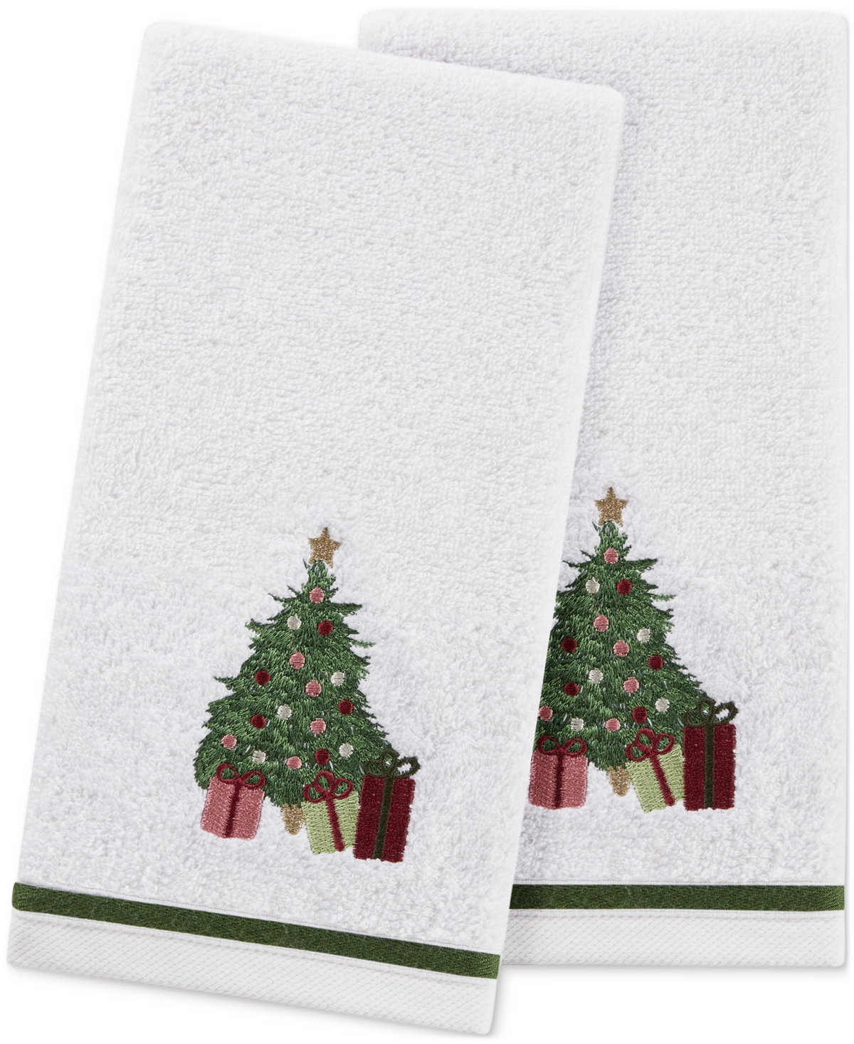 Decor Studio Holiday Christmas Tree Turkish Cotton 2-pc. Hand Towel Set, 16" X 28" In White