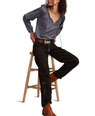 Women's Embroidered Smocked Peasant Top