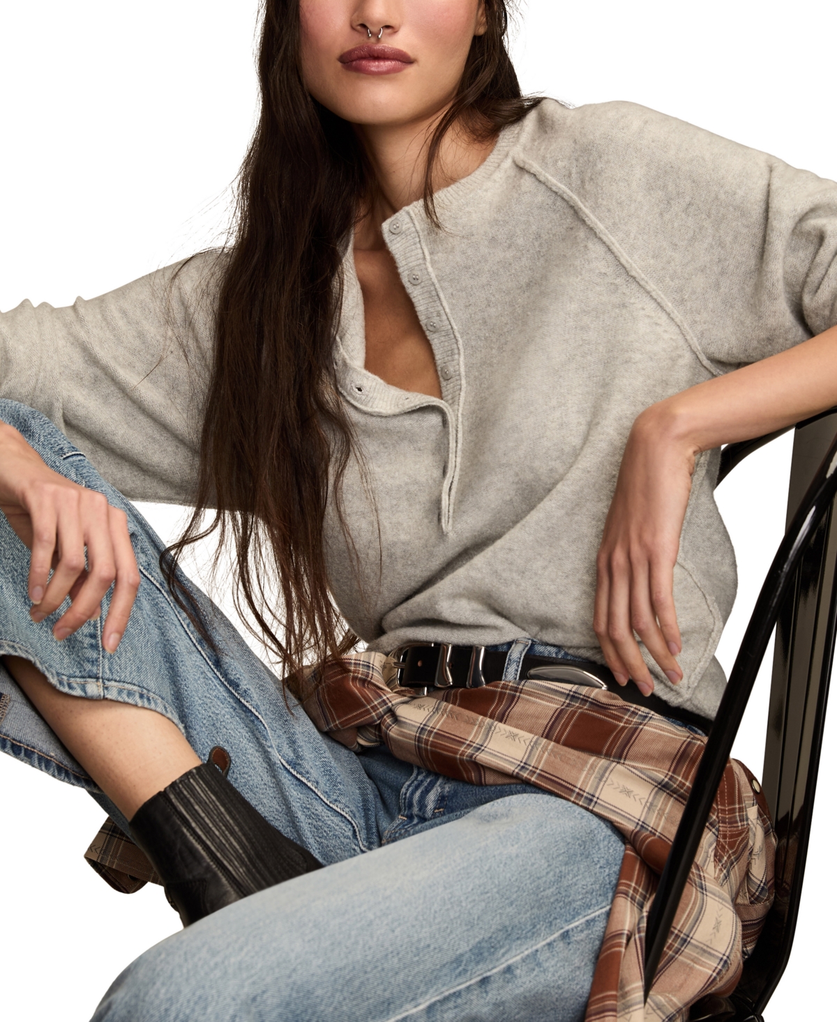 Lucky Brand Henley Sweater In Gray