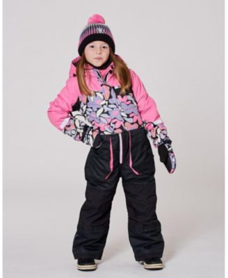 Girl One-Piece Play Snowsuit Black Retro Flower Print - Toddler|Child