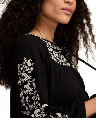 Women's Embroidered Bubble Peasant Top