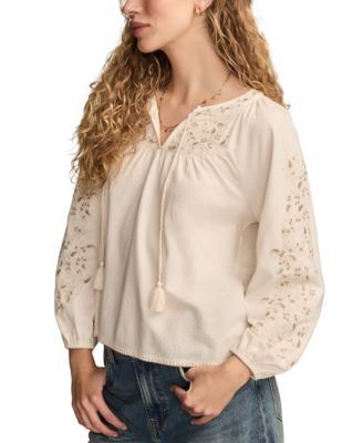 Women's Embroidered Bubble Peasant Top