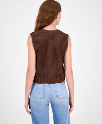 Juniors' V-Neck Button-Front Chunky-Knit Vest 