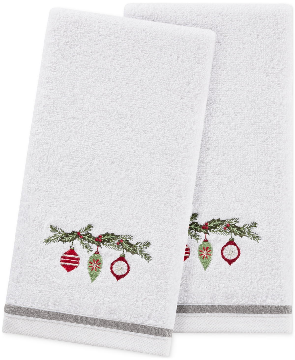 Decor Studio Holiday Ornaments Turkish Cotton 2-pc. Hand Towel Set, 16" X 28" In White