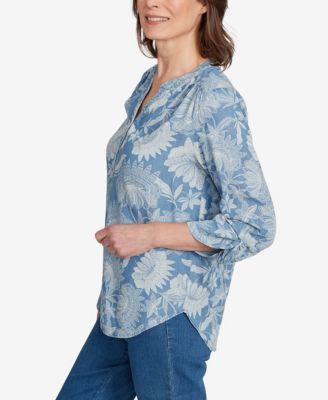 Women's Classic Floral Monotone Lyocell Henley Top