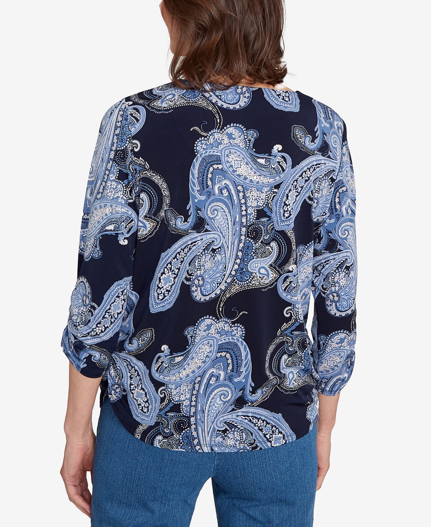 Женский топ Alfred Dunner Classic Puff Print Paisley Gold Foil, цвет: Тёмно-синий — фото 5