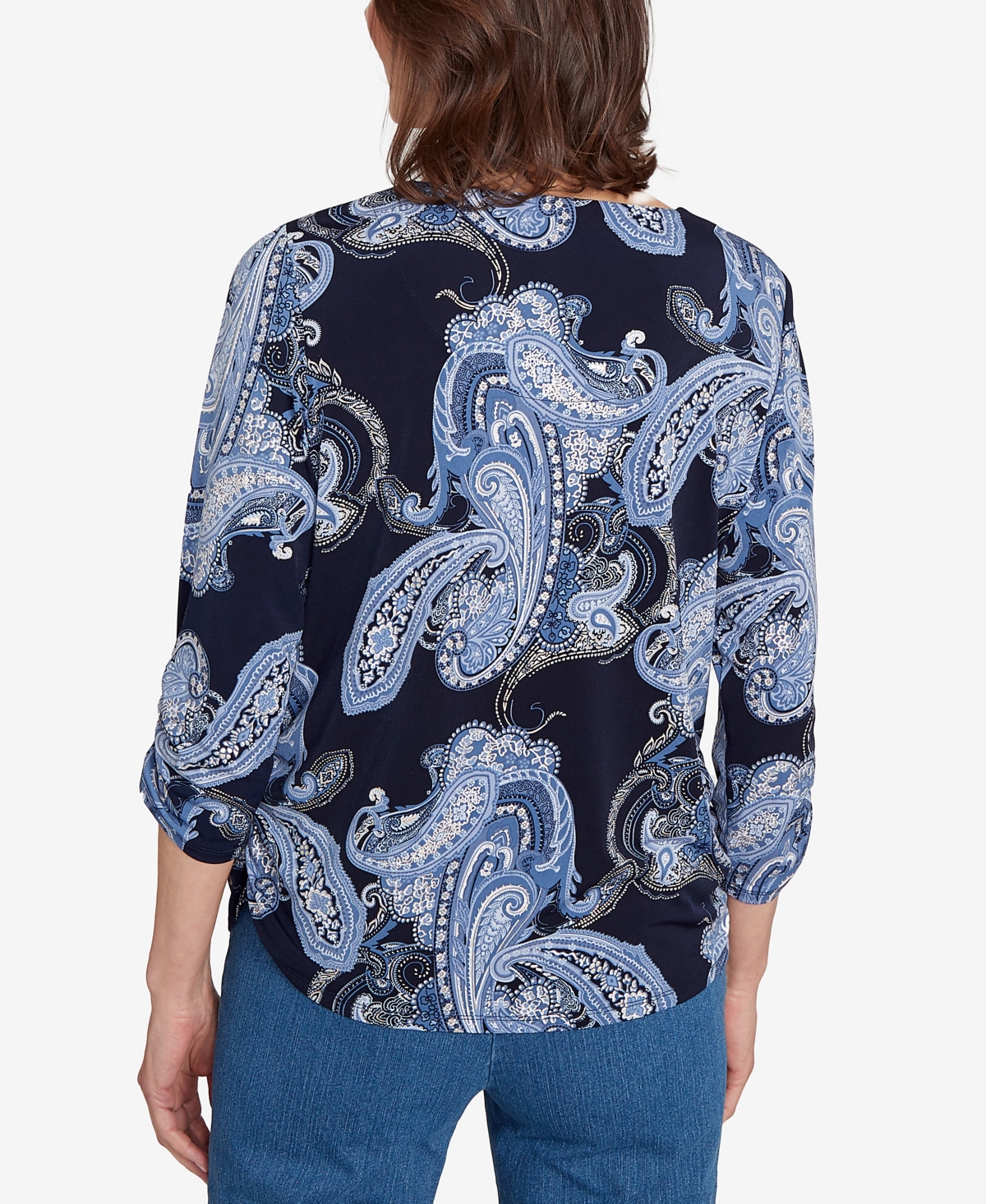 Alfred Dunner Petite Paisley Foil Top In Blue