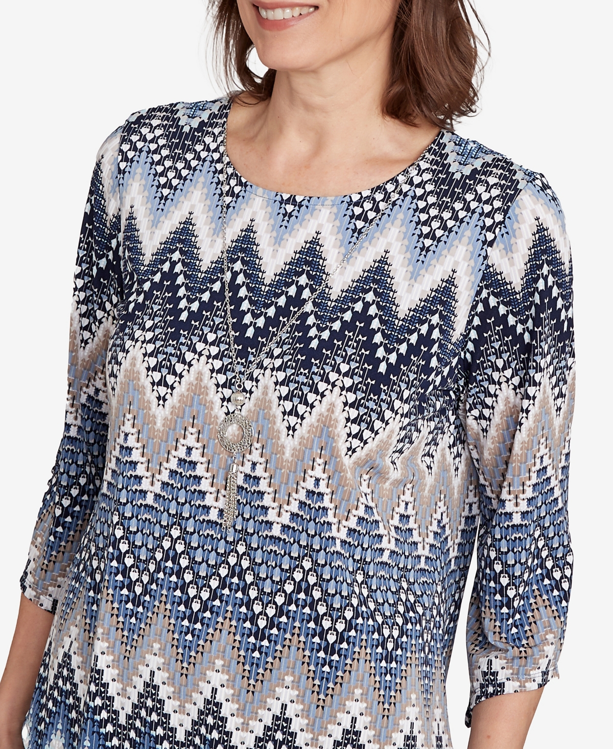 Alfred Dunner Women's Classic Puff Print Textured Chevron Top In Blue