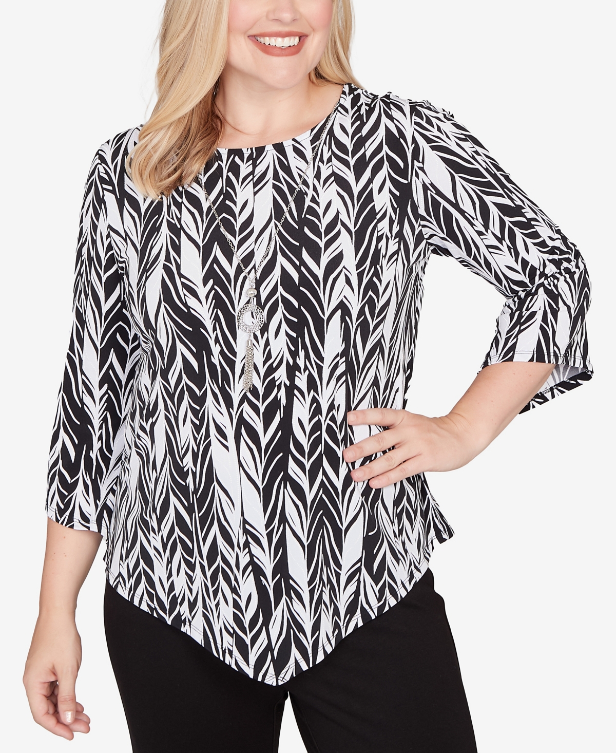Alfred Dunner Women's Classic Puff Print Abstract Feather Top In Multi