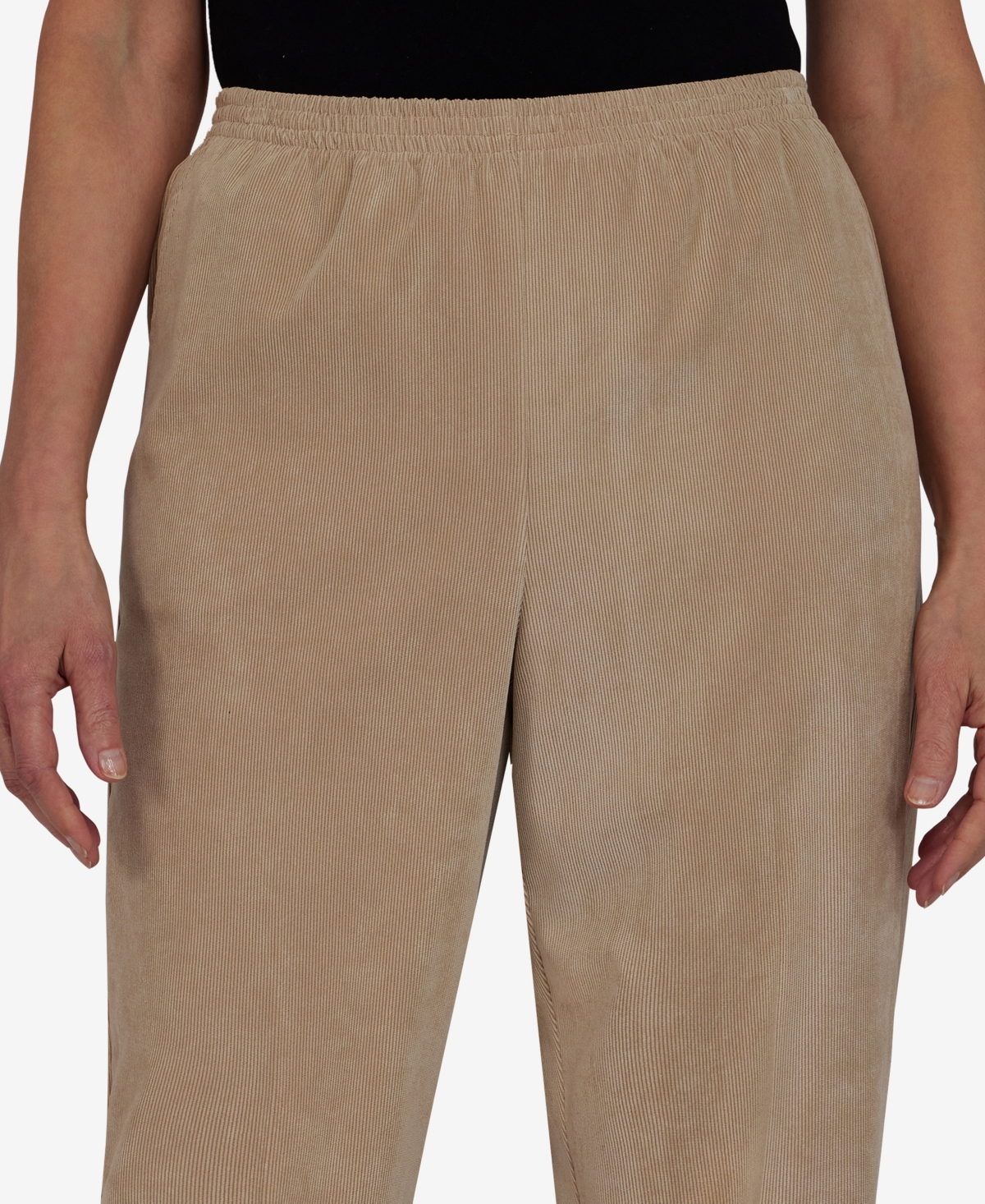 Alfred Dunner Women's Classic Corduroy Elastic Waist Medium Length Pants In Brown