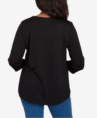 Women's Classic Melange Side Button Crew Neck Top with Necklace