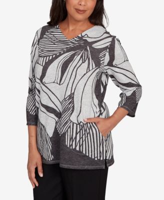 Women's Classic Abstract Floral Stripe V-Neck Top
