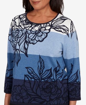 Women's Classic Ombre Floral Block Stripe Sweater