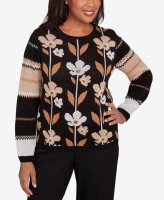Women's Classic Vertical Flower Zig Zag Long Sleeves Sweater