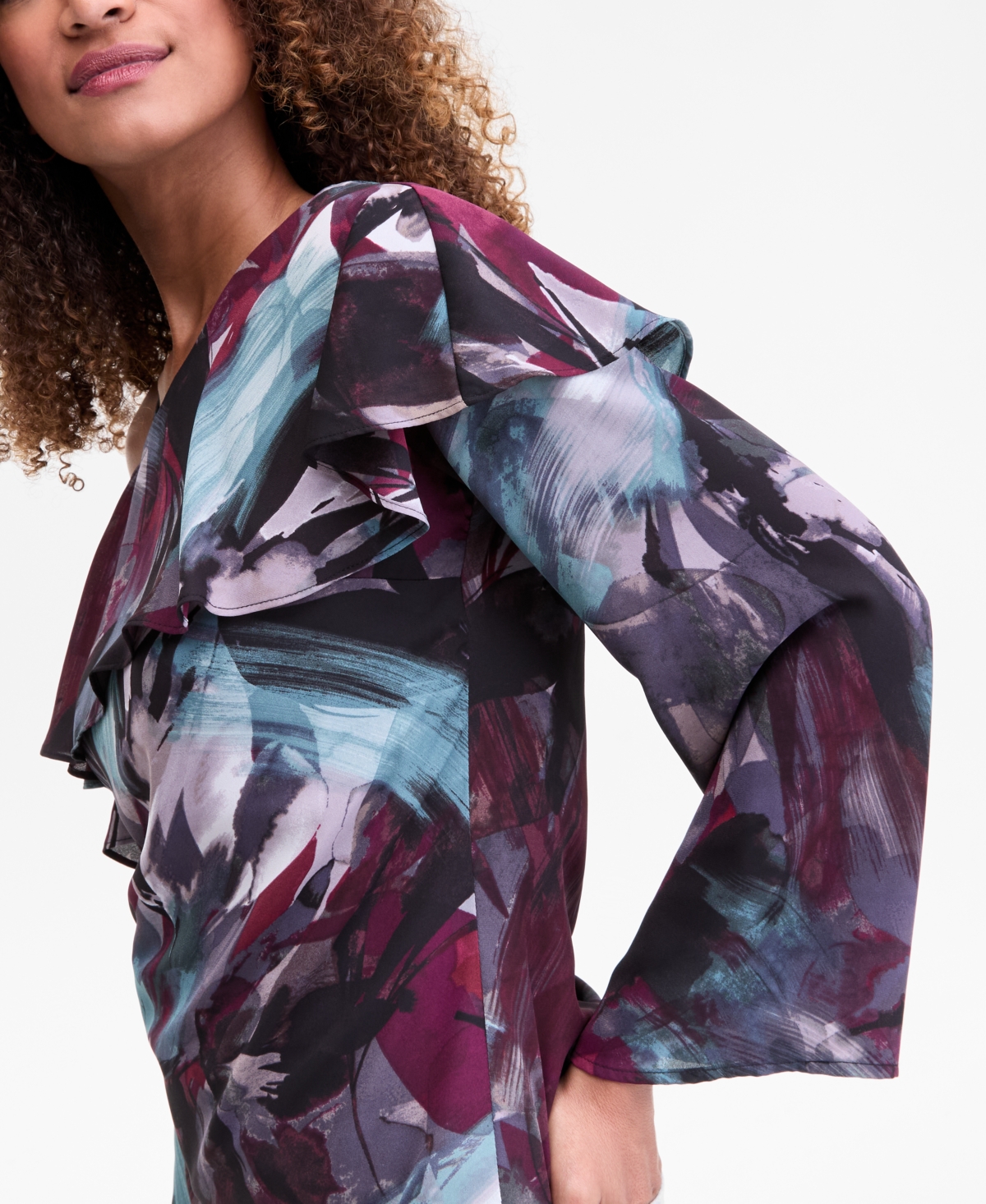 Inc International Concepts Women's Ruffled Asymmetrical-neck Blouse, Macy's Exclusive In Multi