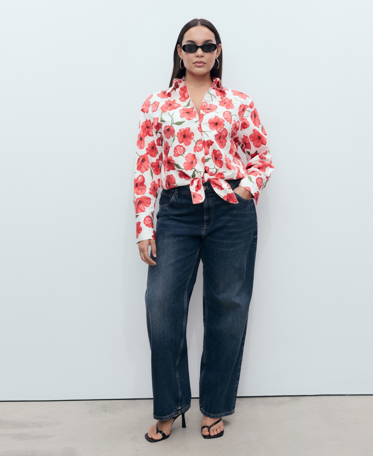 Mango Floral Print Cropped Button-up Shirt In White