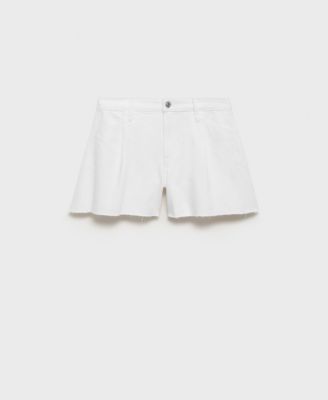 Women's Frayed Hem and Pleats Denim Shorts
