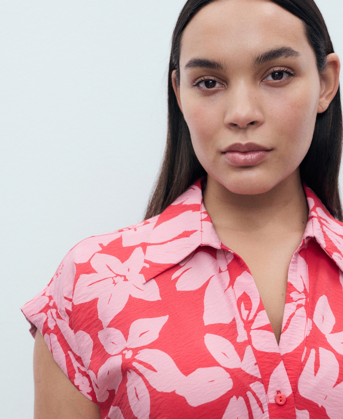 Mango Floral Print Shirt Style Dress Fuchsia In Pink