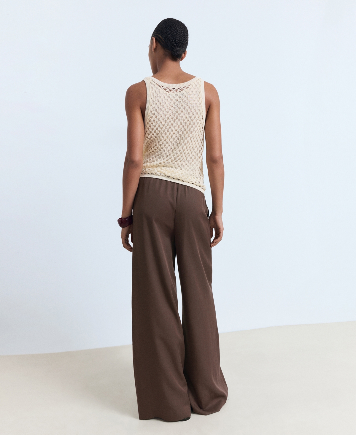 Mango Drawstring Wide Leg Pants In Brown