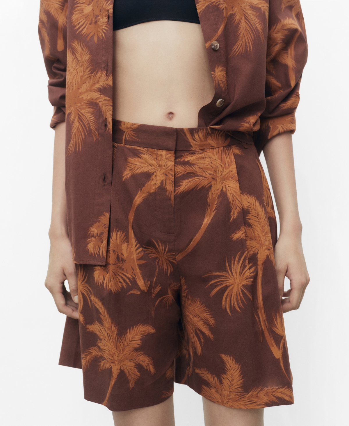 Mango Women's Palm Print Cotton Bermuda Shorts In Brown