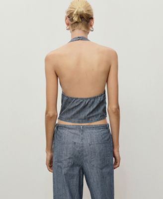 Women's Striped Crossover Denim Top