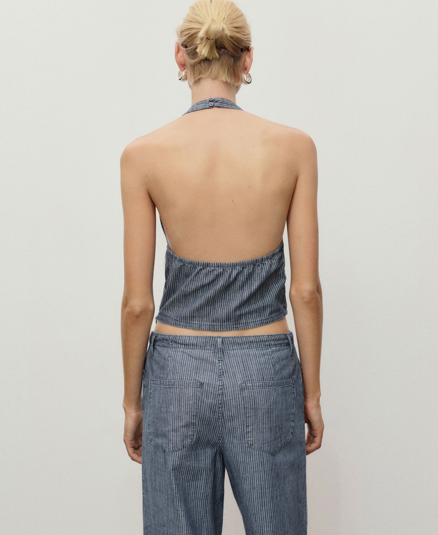 Women's Striped Crossover Denim Top