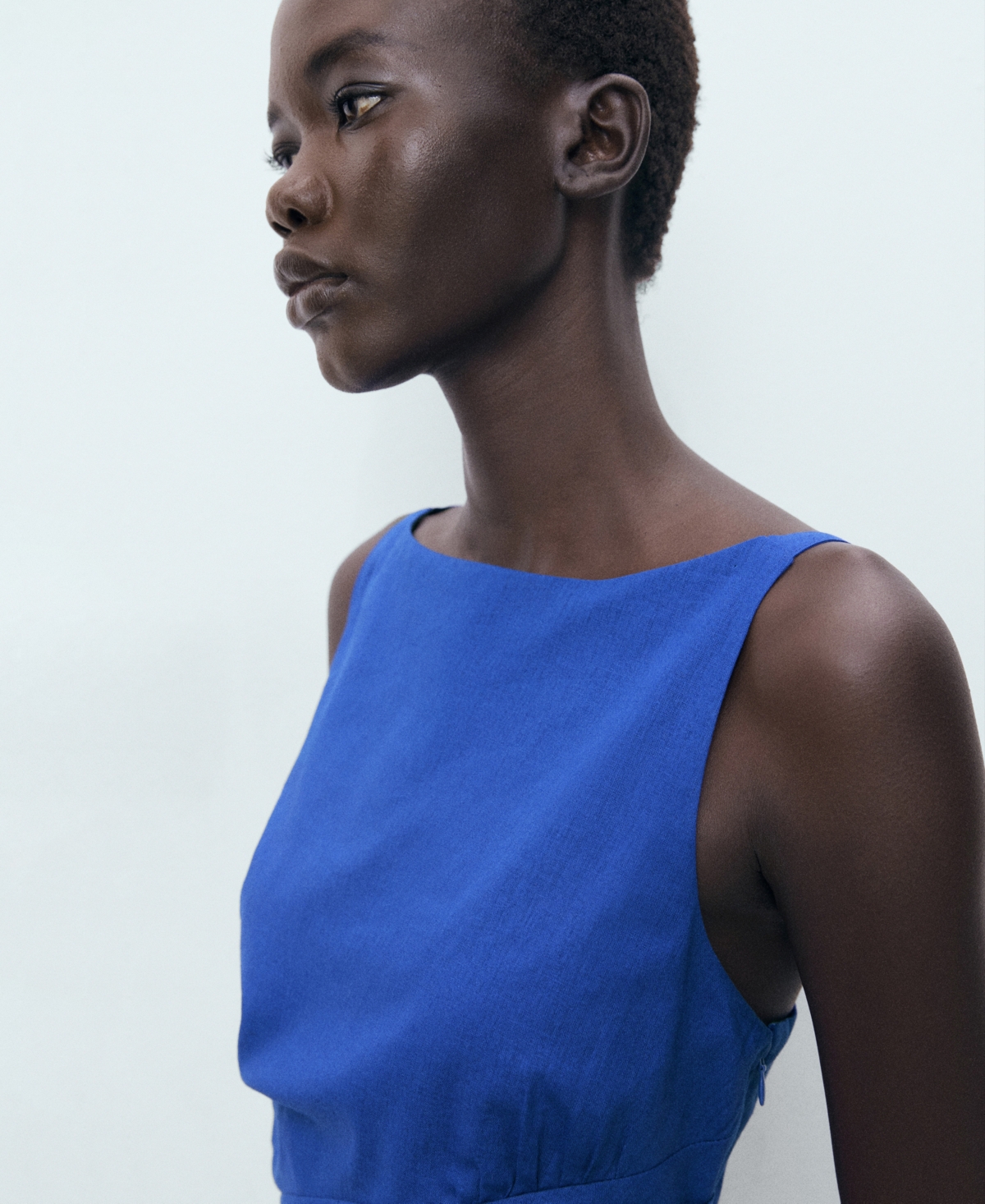 Mango Short Draped Linen Dress Vibrant Blue In Blue