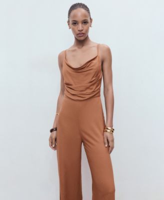 Women's Draped Neckline Long Jumpsuit