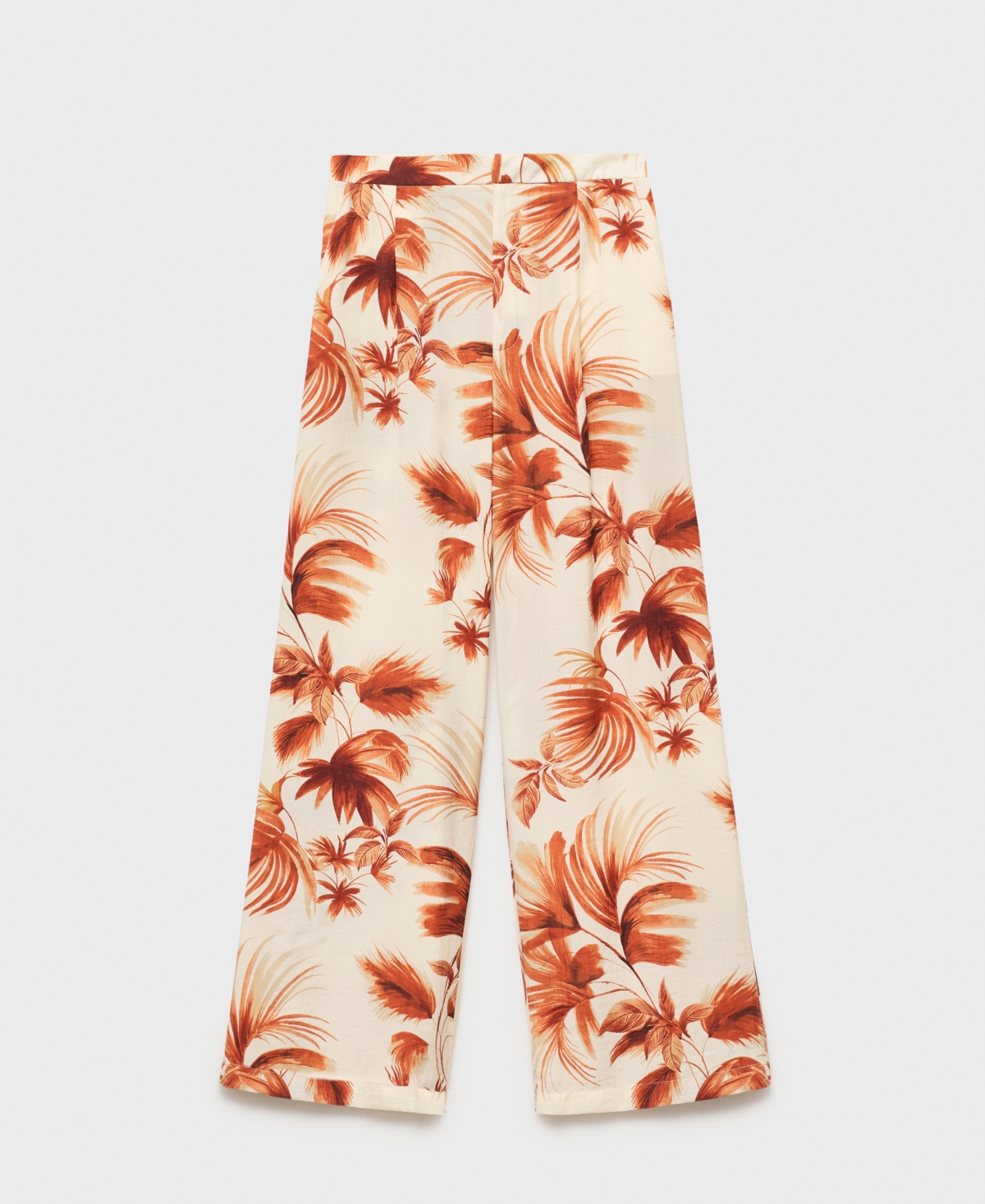 Mango Women's Flowy Palm Print Pants In White