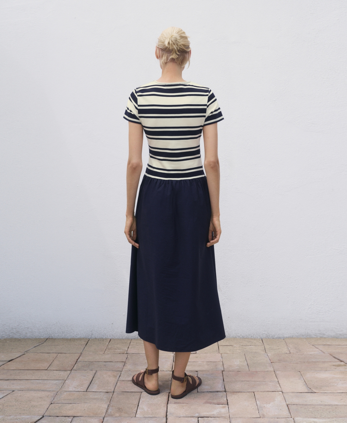 Mango Stripe Bodice Cotton Maxi Dress In Blue