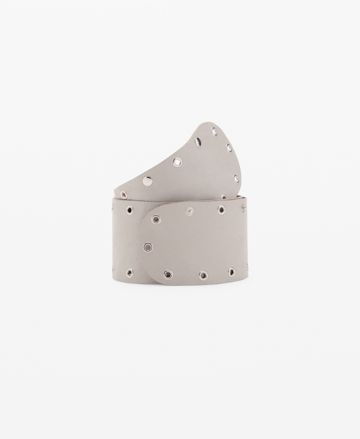 Mango Wide Leather Belt With Eyelets In Gray