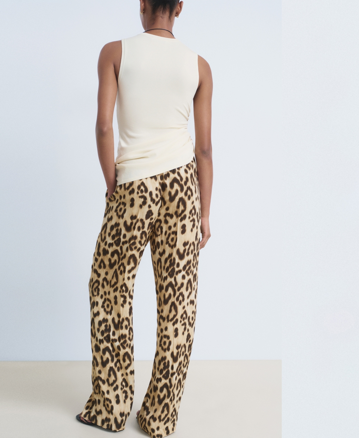 Mango Bernie Print Wide Leg Drawstring Pants In Brown