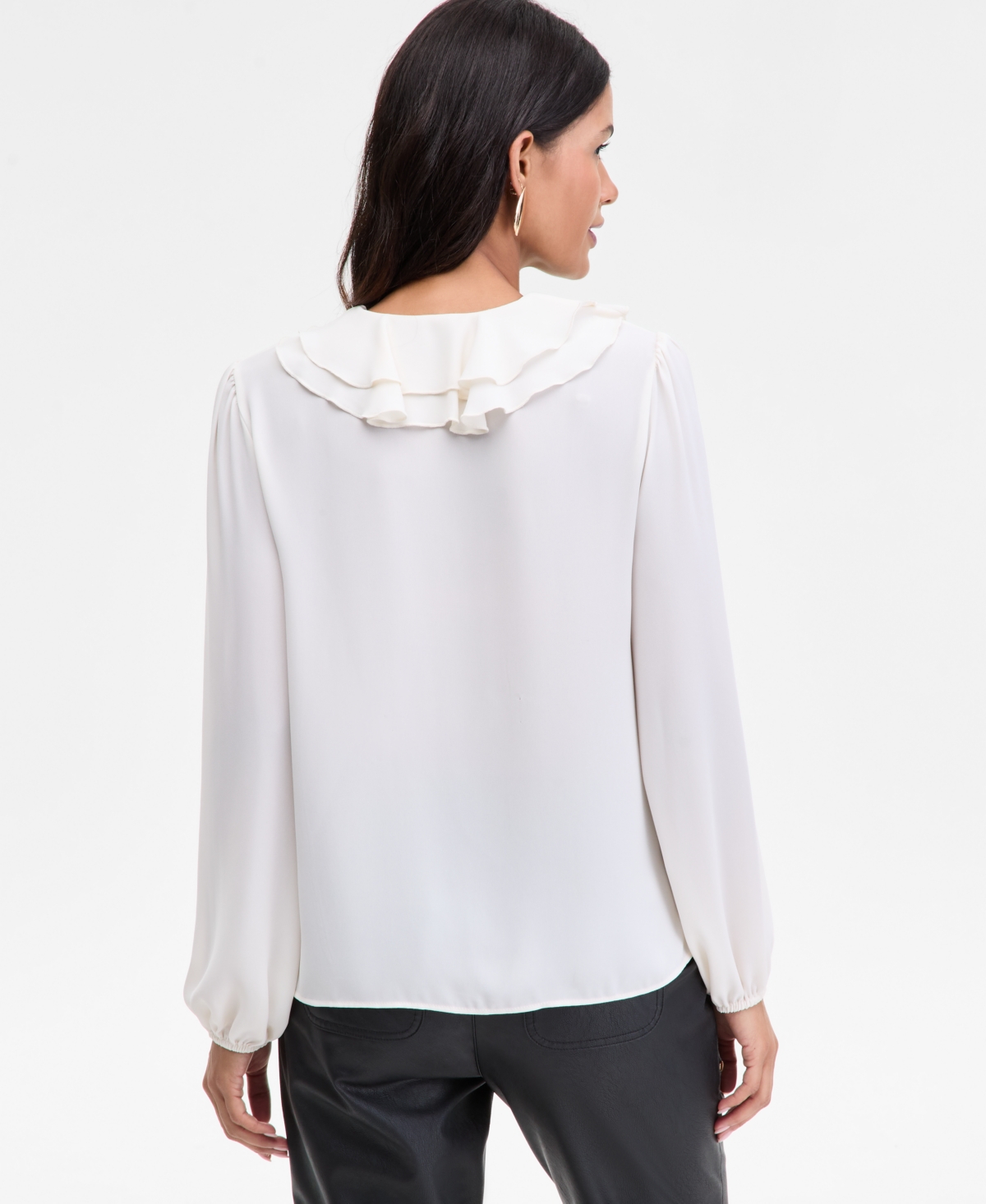 Inc International Concepts Women's Ruffle-collar V-neck Blouse, Macy's Exclusive In White