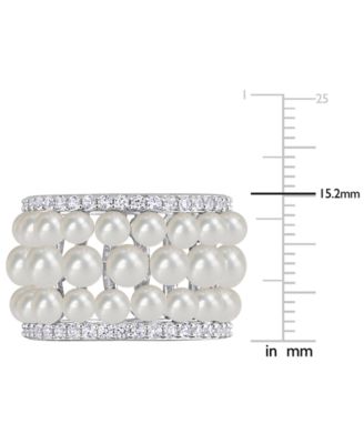 Cultured Freshwater Pearl (3 - 4-1/2mm) & Lab Grown White Sapphire (1-5/8 ct. t.w.) Multirow Ring in Sterling Silver