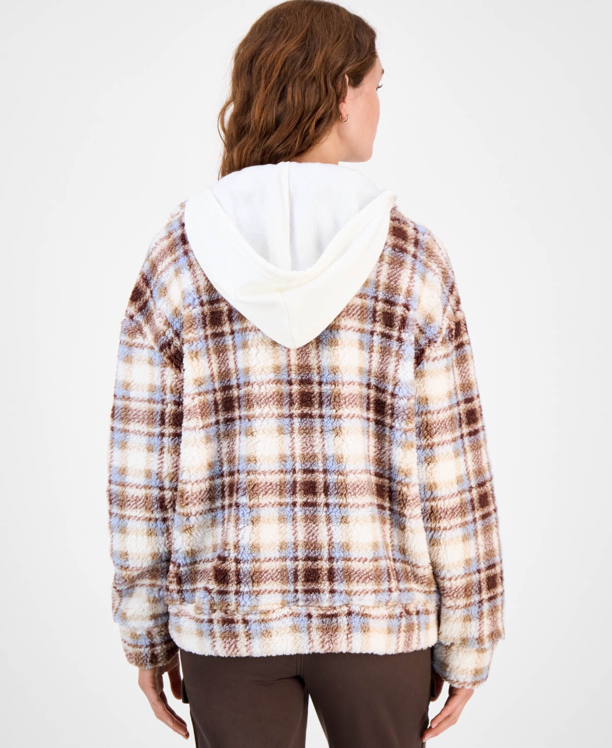 Madden Girl Juniors' Plaid Long-sleeve Sherpa Jacket In Multi