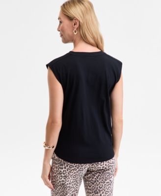 Women's Pleated-Shoulder Cap-Sleeve T-Shirt