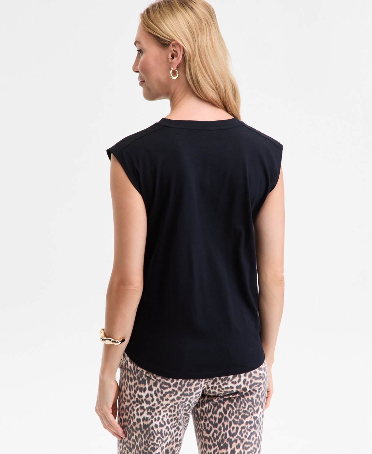 Inc International Concepts Women's Pleated-shoulder Cap-sleeve T-shirt, Macy's Exclusive In Black