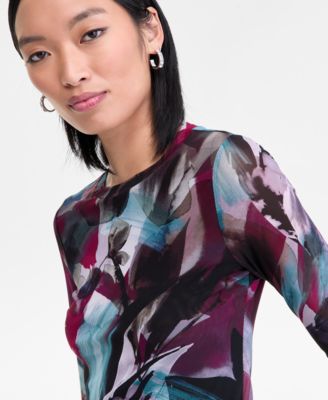 Women's Printed Mesh Long-Sleeve Top, Macy's Exclusive 