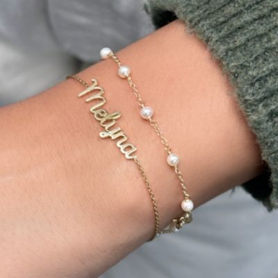 Pearl Bead Chain Bracelet 14K Gold