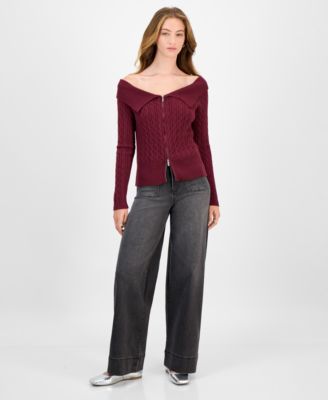 Juniors' High-Rise Patch-Pocket Wide-Leg Jeans 