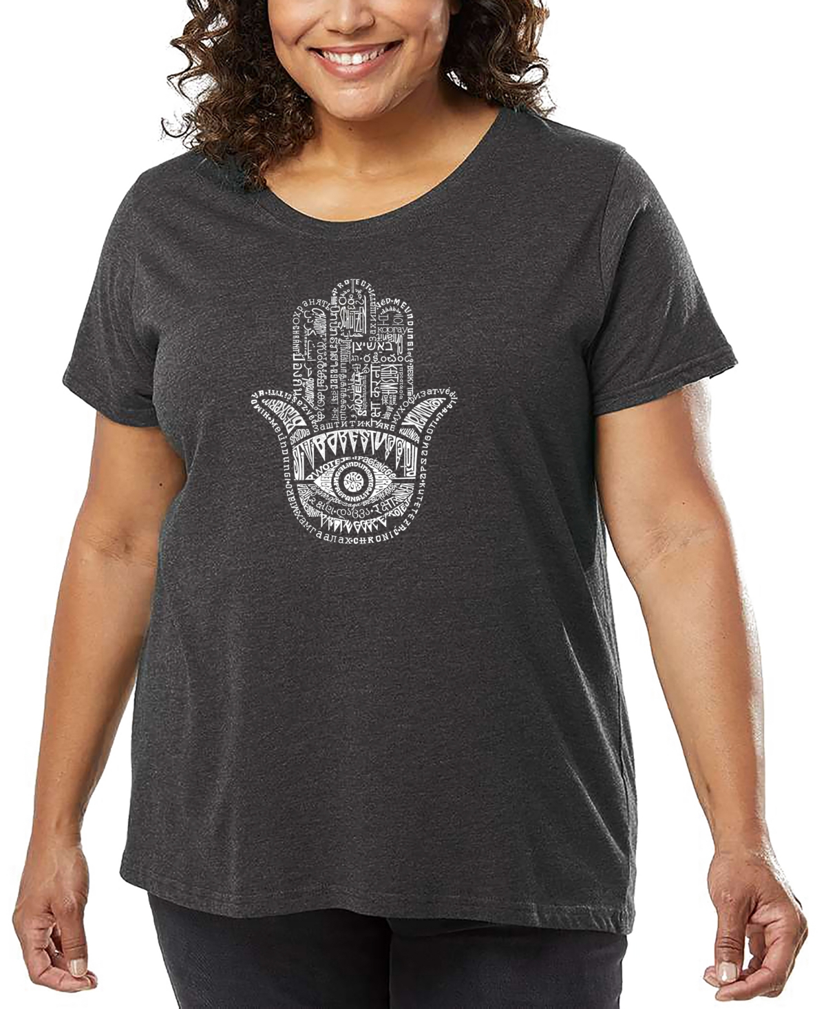 La Pop Art Plus Size Hamsa Word Art T-shirt In Gray
