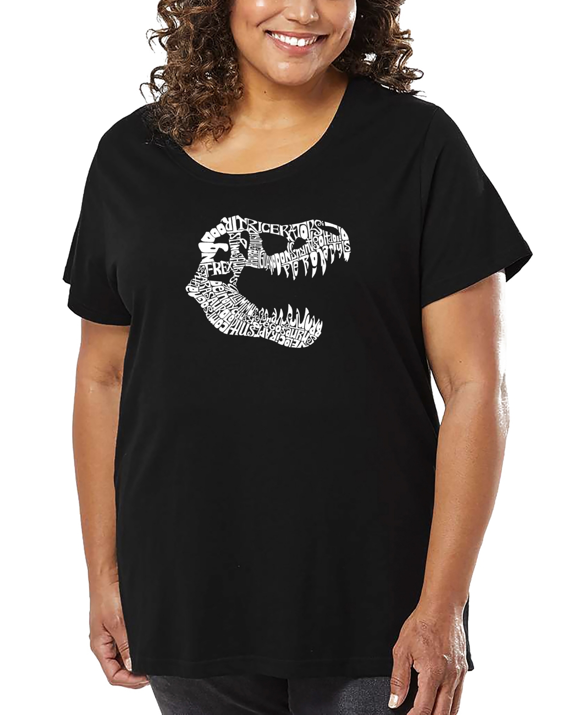 La Pop Art Plus Size T-rex Word Art T-shirt In Black