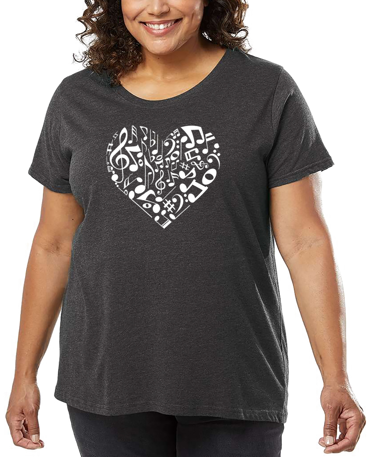 La Pop Art Plus Size Heart Notes Art T-shirt In Gray